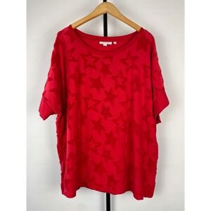 Chico's Zenergy Red Star Textured Terry Short Sleeve Casual Tunic Top XL